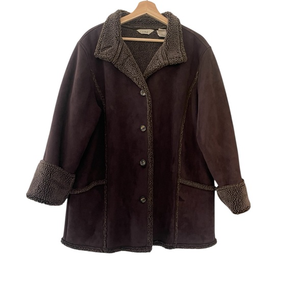 L.L. Bean Faux Suede Sherpa-Lined Jacket Brown XL | Cozy Cabin-Core Winter Coat - Picture 7 of 11